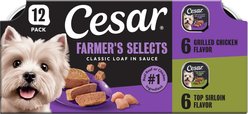 Cesar Classic Loaf in Sauce Top Sirloin & Grilled Chicken Flavors Variety Pack Grain-Free Small Breed Adult Wet Dog Food Trays, 3.5-oz, case of 12