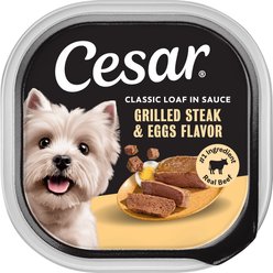 Cesar Classic Loaf in Sauce Grilled Steak & Eggs Flavor Small Breed Adult Wet Dog Food Trays, 3.5-oz, case of 24
