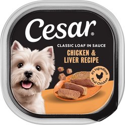 Cesar Classic Loaf in Sauce Chicken & Liver Recipe Grain-Free Small Breed Adult Wet Dog Food Trays, 3.5-oz, case of 24