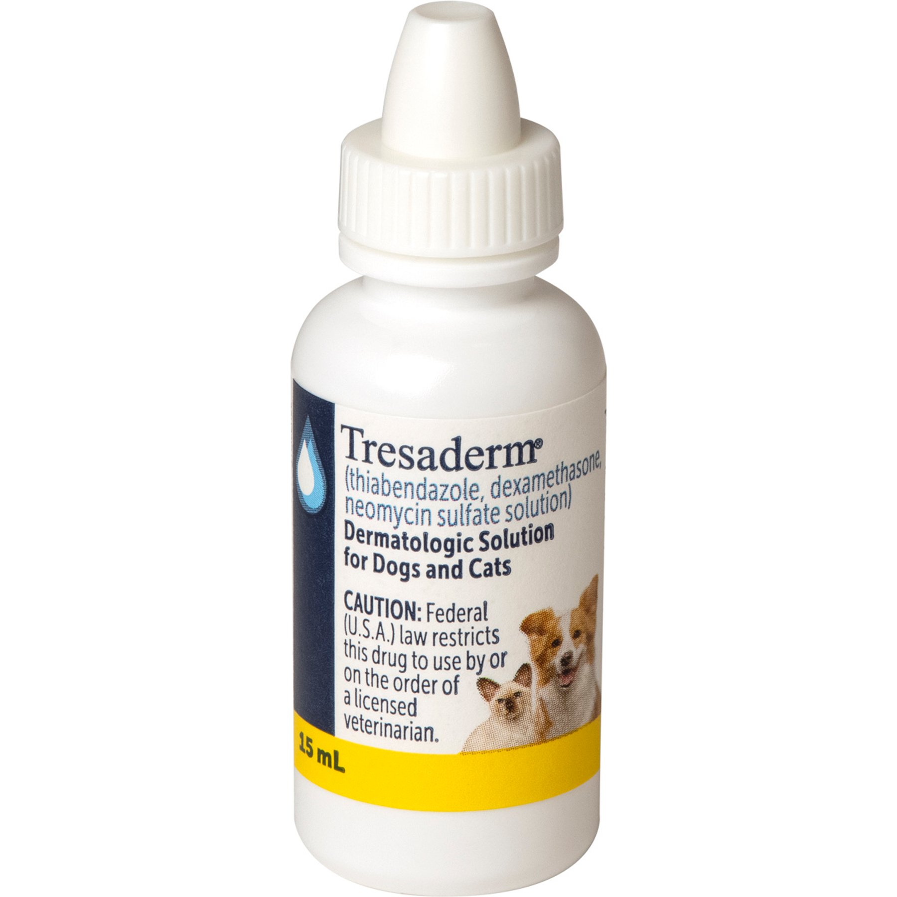 Tresaderm (thiabendazole, dexamethasone, neomycin sulfate solution) Topical Solution for Dogs & Cats, 15-mL, 2 count