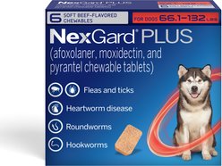 NexGard PLUS Chewables for Dogs, 66.1-132 lbs. (Red Box) 6 Chewable Tablets (6-mos. supply)