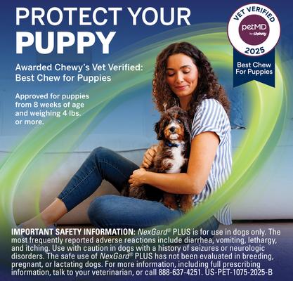 Show full view: NexGard PLUS Chewables for Dogs, 33.1-66 lbs. (Purple Box) 3 Chewable Tablets (3-mos. supply) slide 6 of 10