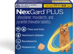 NexGard PLUS Chewables for Dogs, 17.1-33 lbs. (Gold Box) 6 Chewable Tablets (6-mos. supply)