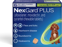 NexGard PLUS Chewables for Dogs, 8.1-17 lbs. (Green Box) 6 Chewable Tablets (6-mos. supply)