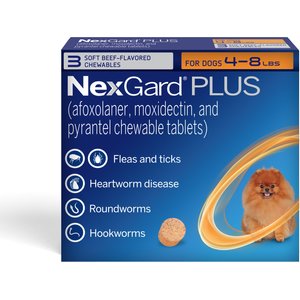 NexGard PLUS Chewables for Dogs, 4-8 lbs. (Orange Box) 3 Chewable Tablets (3-mos. supply)