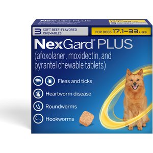 NexGard PLUS Chewables for Dogs, 17.1-33 lbs. (Gold Box) 3 Chewable Tablets (3-mos. supply)