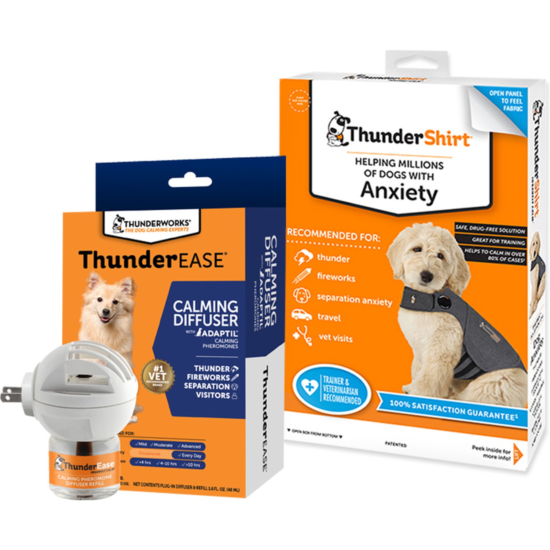 ThunderShirt Classic Anxiety & Calming Vest, Heather Grey, XX-Large + ThunderEase Diffuser for Dogs