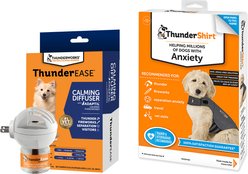 ThunderShirt Classic Anxiety & Calming Vest, Heather Grey, Medium + ThunderEase Calming Diffuser for Dogs