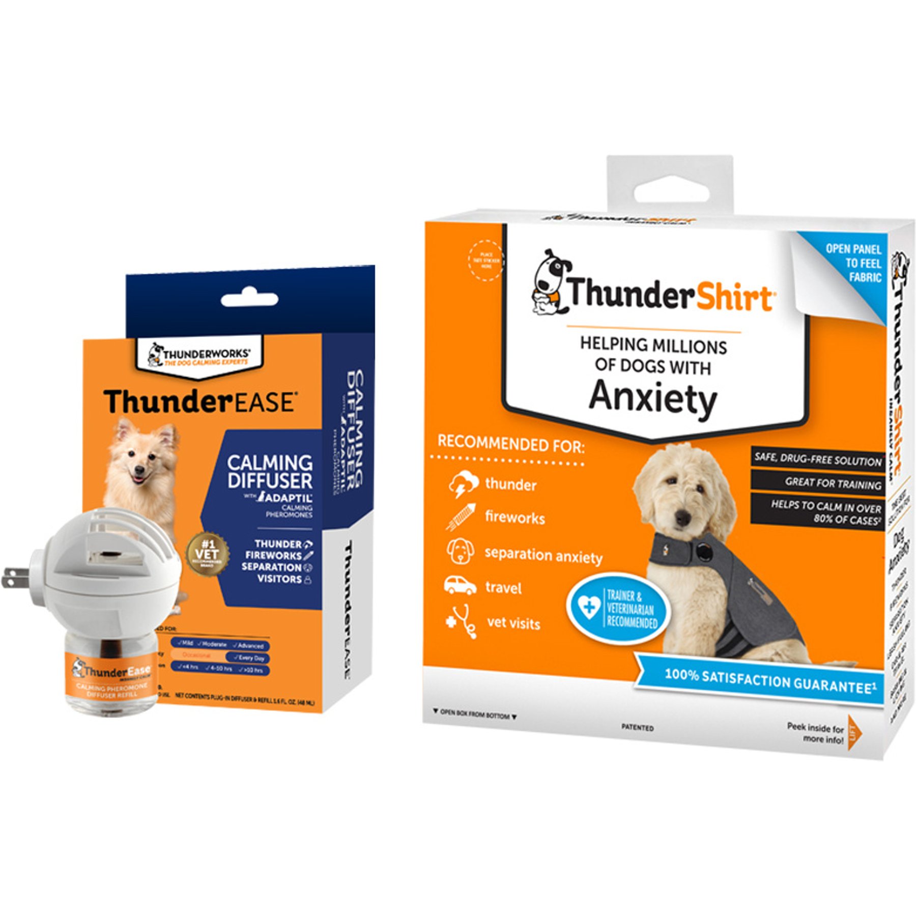ThunderShirt Classic Anxiety & Calming Vest, Heather Grey, XX-Small + ThunderEase Diffuser for Dogs