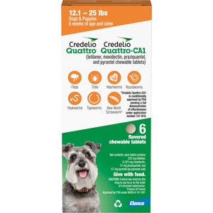 Credelio Quattro/Credelio Quattro-CA1 Chewable Tablets for Dogs, 12.1-25 lbs, 6 Chewables (6-mos. supply)