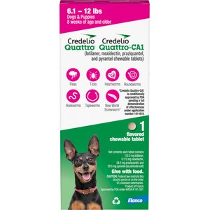 Credelio Quattro/Credelio Quattro-CA1 Chewable Tablets for Dogs, 6.1-12 lbs, 1 Chewable (1-mo. supply)