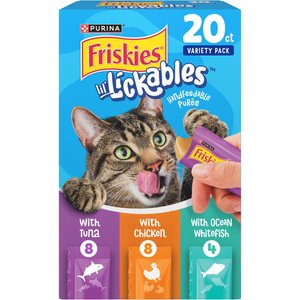 Friskies lil’ Lickables Chicken, Tuna & Ocean Whitefish Variety Pack Lickable Cat Treats, 20 count