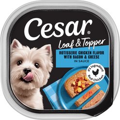Cesar Loaf & Topper in Sauce Rotisserie Chicken Flavor with Bacon & Cheese Wet Dog Food Trays, 3.5-oz, case of 24