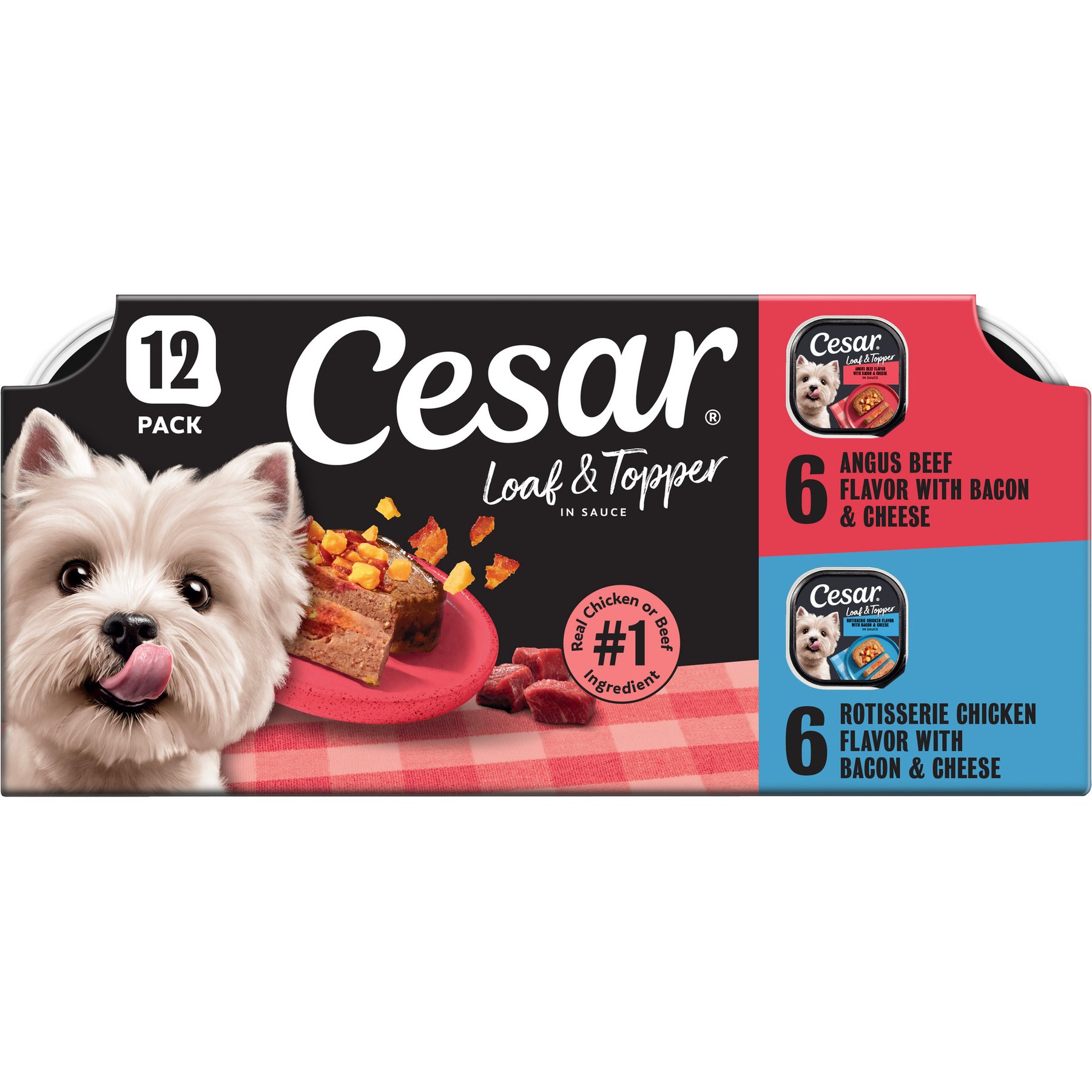 Cesar Bacon Feast Loaf & Topper Variety Pack Small Breed Adult Wet Dog Food Trays, 3.5-oz, case of 12