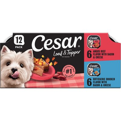 Cesar Cesar Bacon Feast Loaf & Topper Variety Pack Small Breed Adult Wet Dog Food Trays, 3.5-oz, case of 12