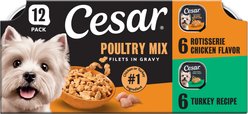 Cesar Poultry Lovers Turkey & Chicken Filets in Gravy Variety Pack Small Breed Adult Wet Dog Food Trays, 3.5-oz, case of 12
