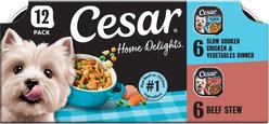 Cesar Home Delights Slow Cooked Chicken & Vegetables & Beef Stew Variety Pack Small Breed Adult Wet Dog Food Trays, 3.5-oz, case of 12