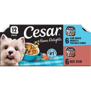 Cesar Home Delights Slow Cooked Chicken & Vegetables & Beef Stew Variety Pack Small Breed Adult Wet Dog Food Trays, 3.5-oz, case of 12