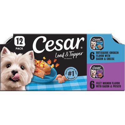 Cesar Cesar Loaf in Sauce Rotisserie Chicken & Filet Mignon Flavors Variety Pack Grain-Free Small Breed Adult Wet Dog Food Trays, 3.5-oz, case of 12