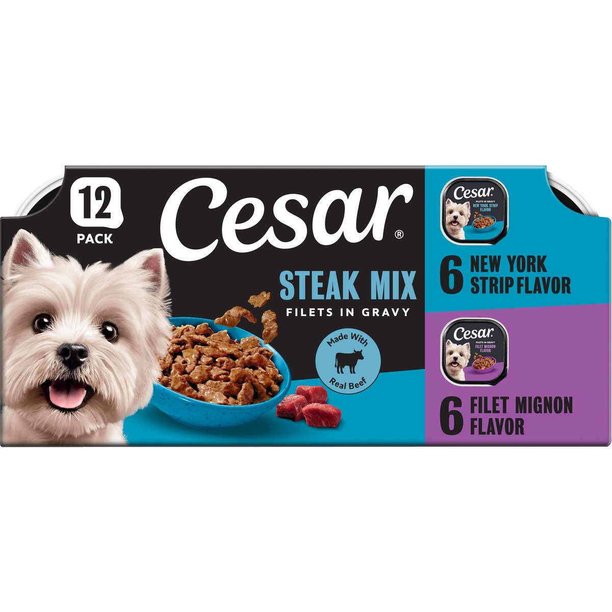 Cesar Gourmet Filets Beef Multipack Dog Food Trays, 3.5-oz, 12 ct