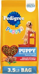 Pedigree Puppy Growth & Protection Grilled Steak & Vegetable Flavor Dry Dog Food, 3.5-lb bag slide 1 of 9