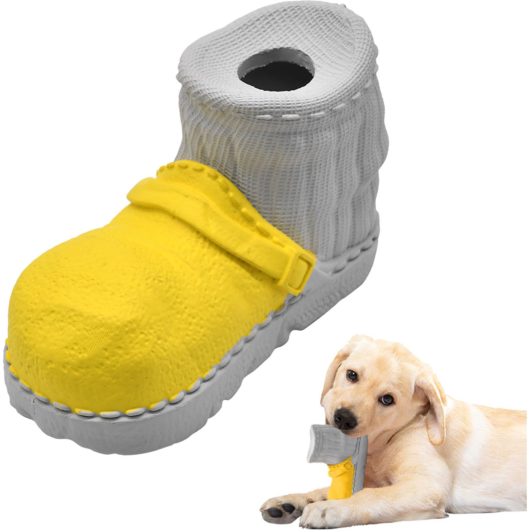 Petopia Boots Interactive Food Dispensing Dog Toy, Yellow-Gray, Large