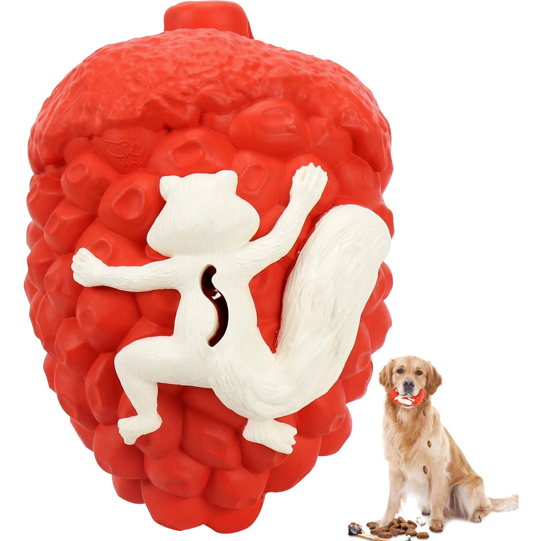 Petopia Pinecone & Squirrel Food Dispensing Interactive Dog Toy, Red & White, Medium