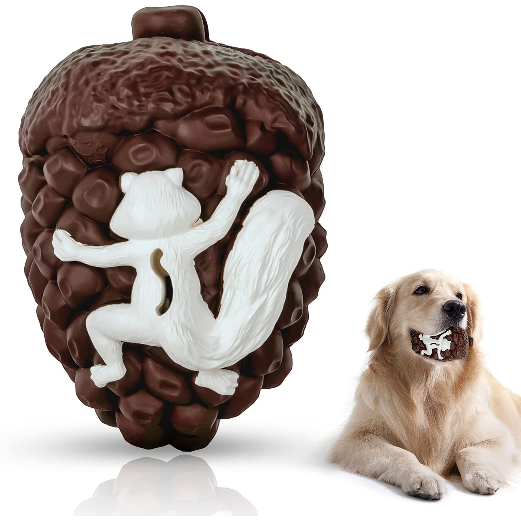 Petopia Pinecone & Squirrel Food Dispensing Interactive Dog Toy, Brown, White, Large