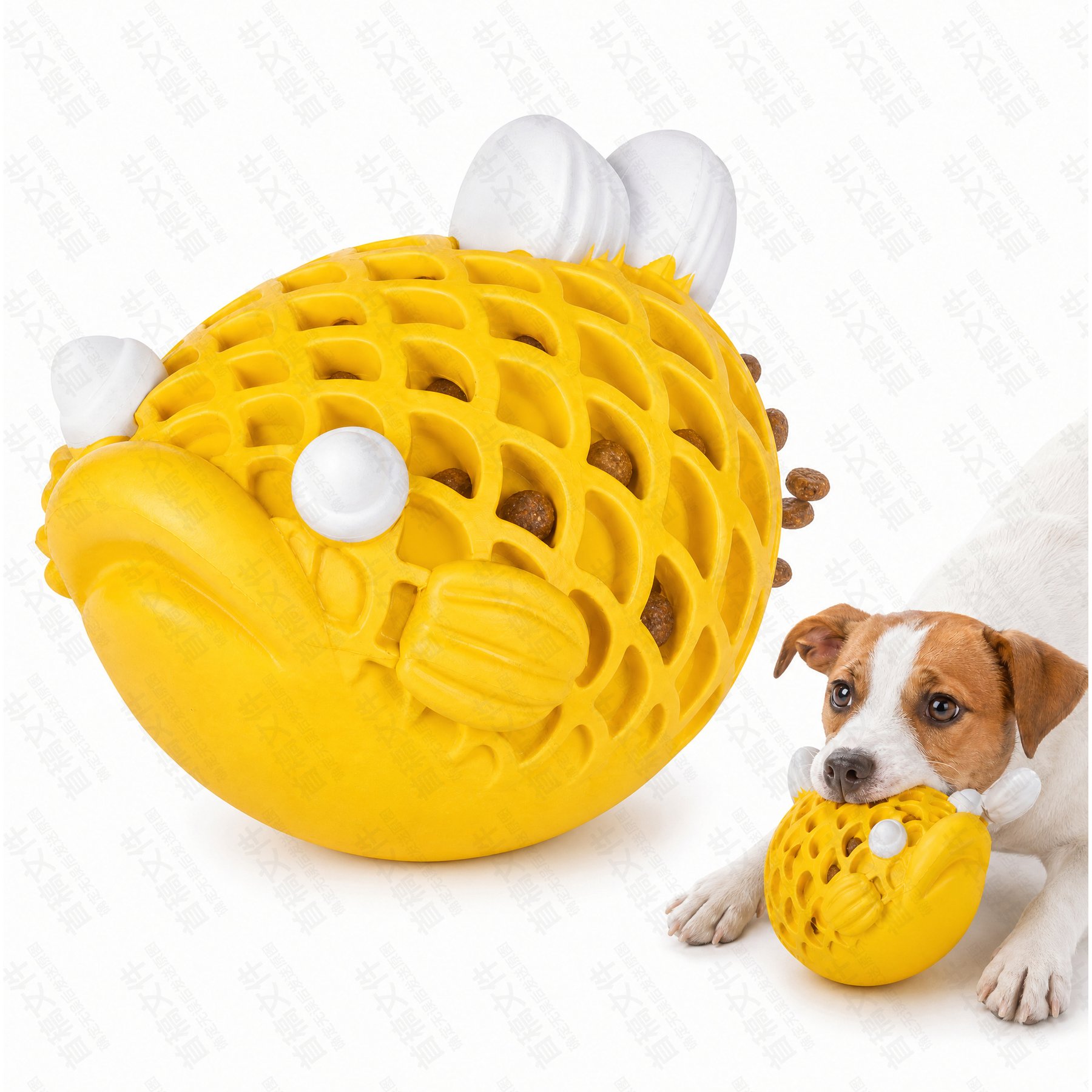 Petopia Contaminated Pufferfish Interactive Dog Toy, Yellow-Gray, Medium