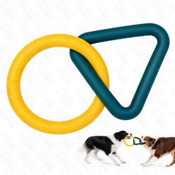 Petopia Triangular Circular Ring Interactive Dog Toy, Green & Yellow, Large