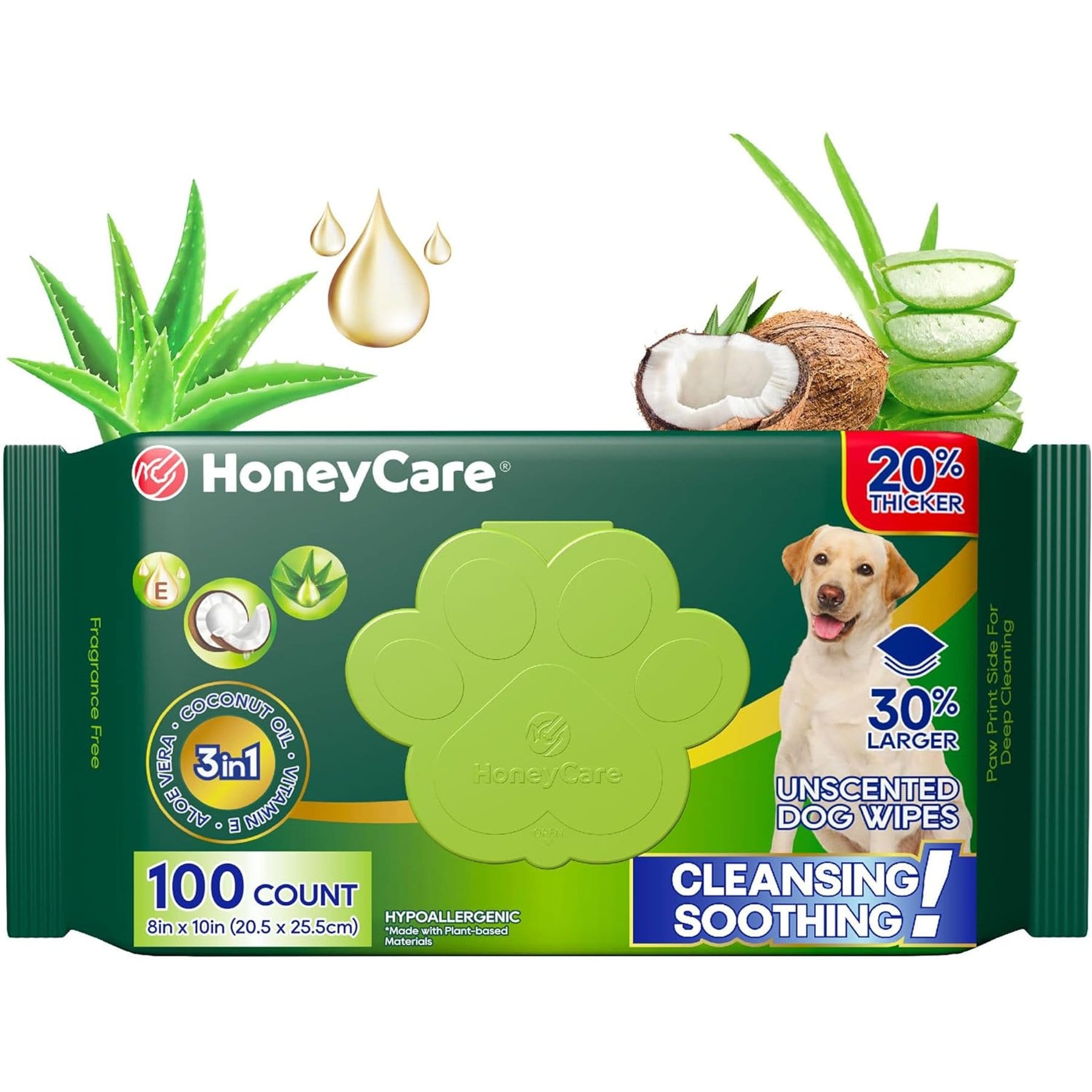 HoneyCare No Fragrance Dog Potty Pad Wipes, 100 count