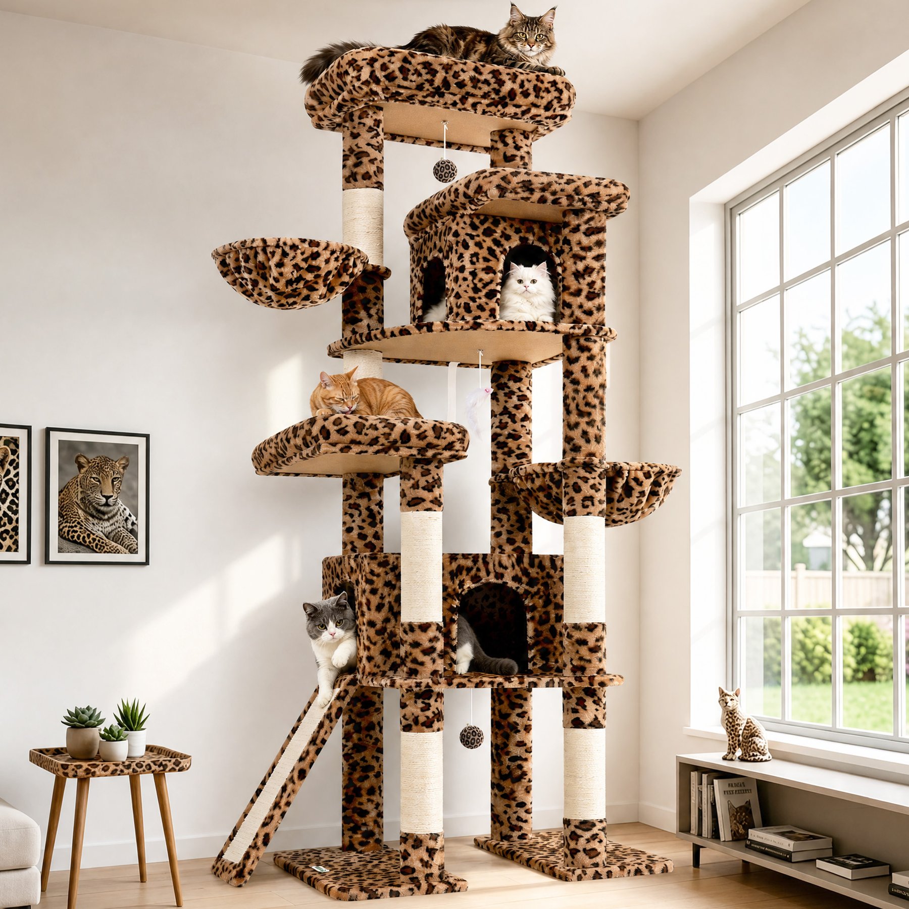 Globlazer 78-inch Tall Sturdy Indoor Cat Tree, Leopard Print