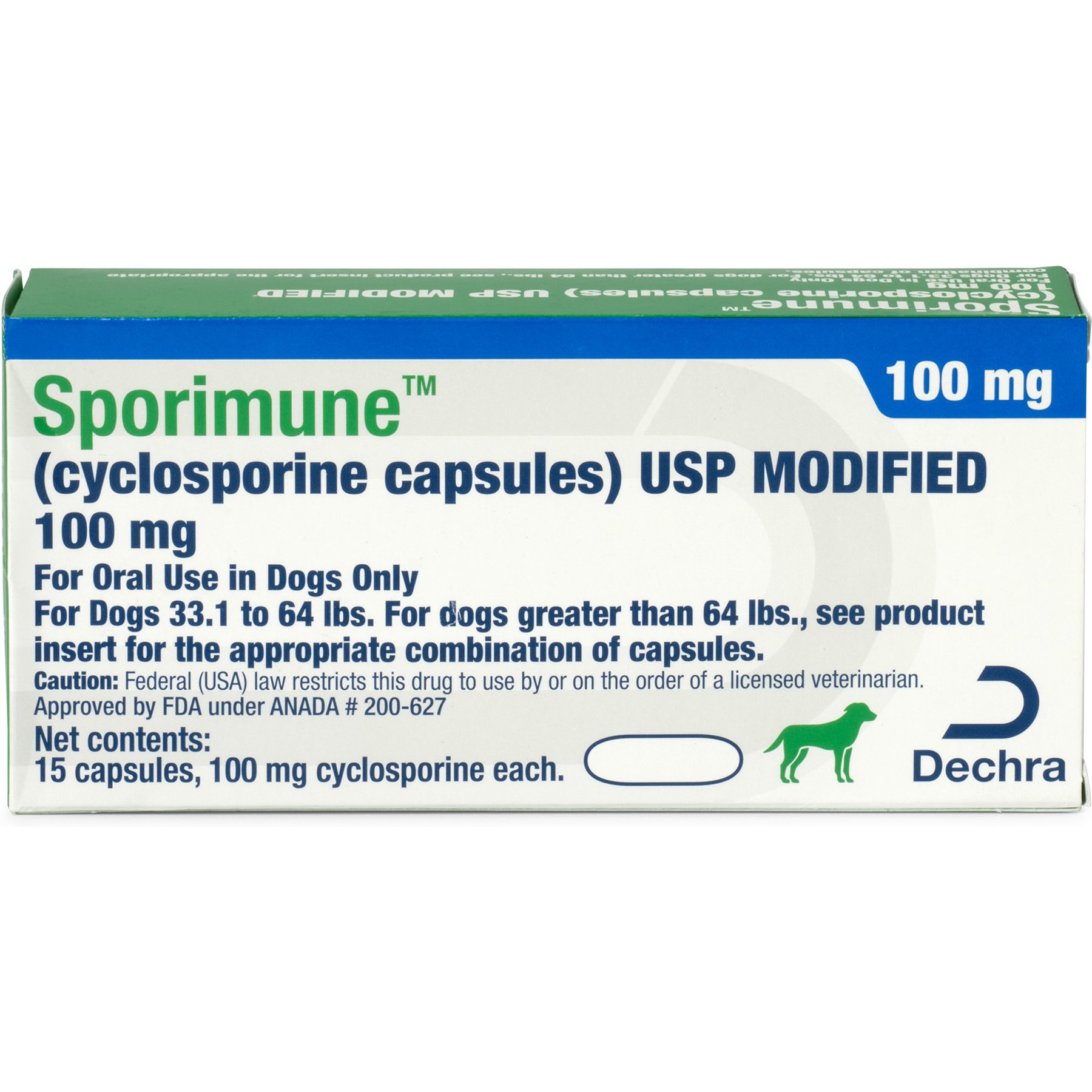 Sporimune (generic cyclosporine capsules) USP Modified, for Dogs, 100-mg, 120 capsules