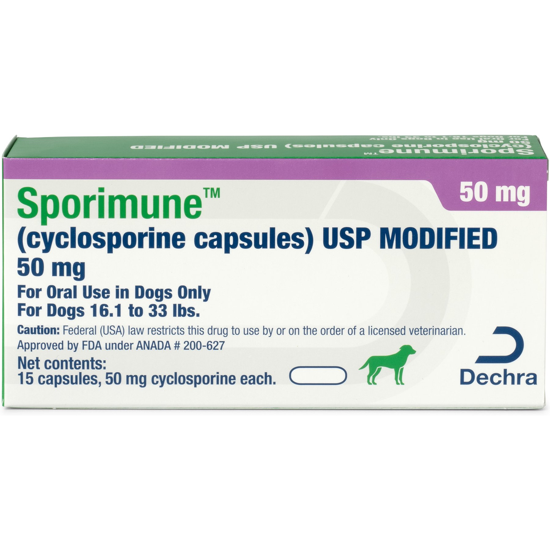 Sporimune (generic cyclosporine capsules) USP Modified, for Dogs, 50-mg, 90 capsules
