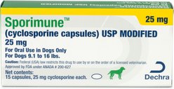 Sporimune (generic cyclosporine capsules) USP Modified, for Dogs, 25-mg, 1 capsule slide 1 of 9