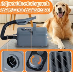MeWang 1550W High Velocity Dryer with Heater, Adjustable Speed & Temperature Dog Grooming Blower with 4 Nozzles, Grey slide 2 of 7