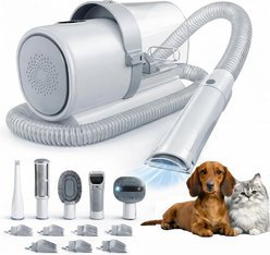 MeWang 5-in-1 Pet Hair Trimmer & Vacuum Grooming Kit with 2.5-L Dust Cup, Cordless Clippers, Low Noise & 3 Suction Modes, Grey