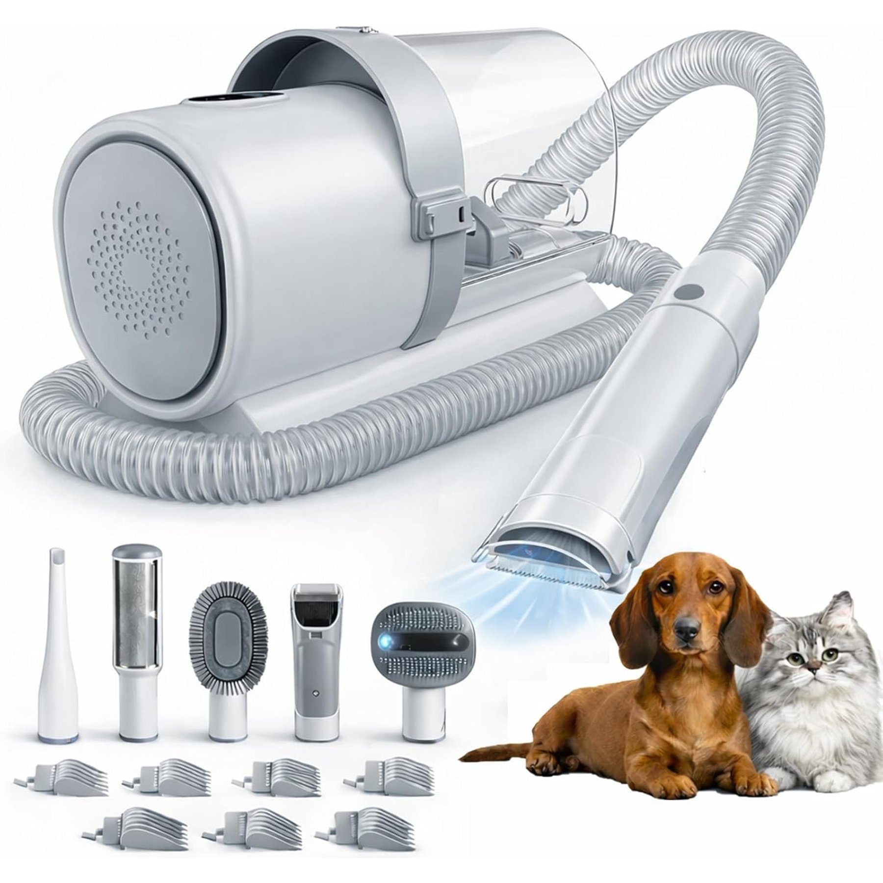 MeWang 5-in-1 Pet Hair Trimmer & Vacuum Grooming Kit with 2.5-L Dust Cup, Cordless Clippers, Low Noise & 3 Suction Modes, Grey