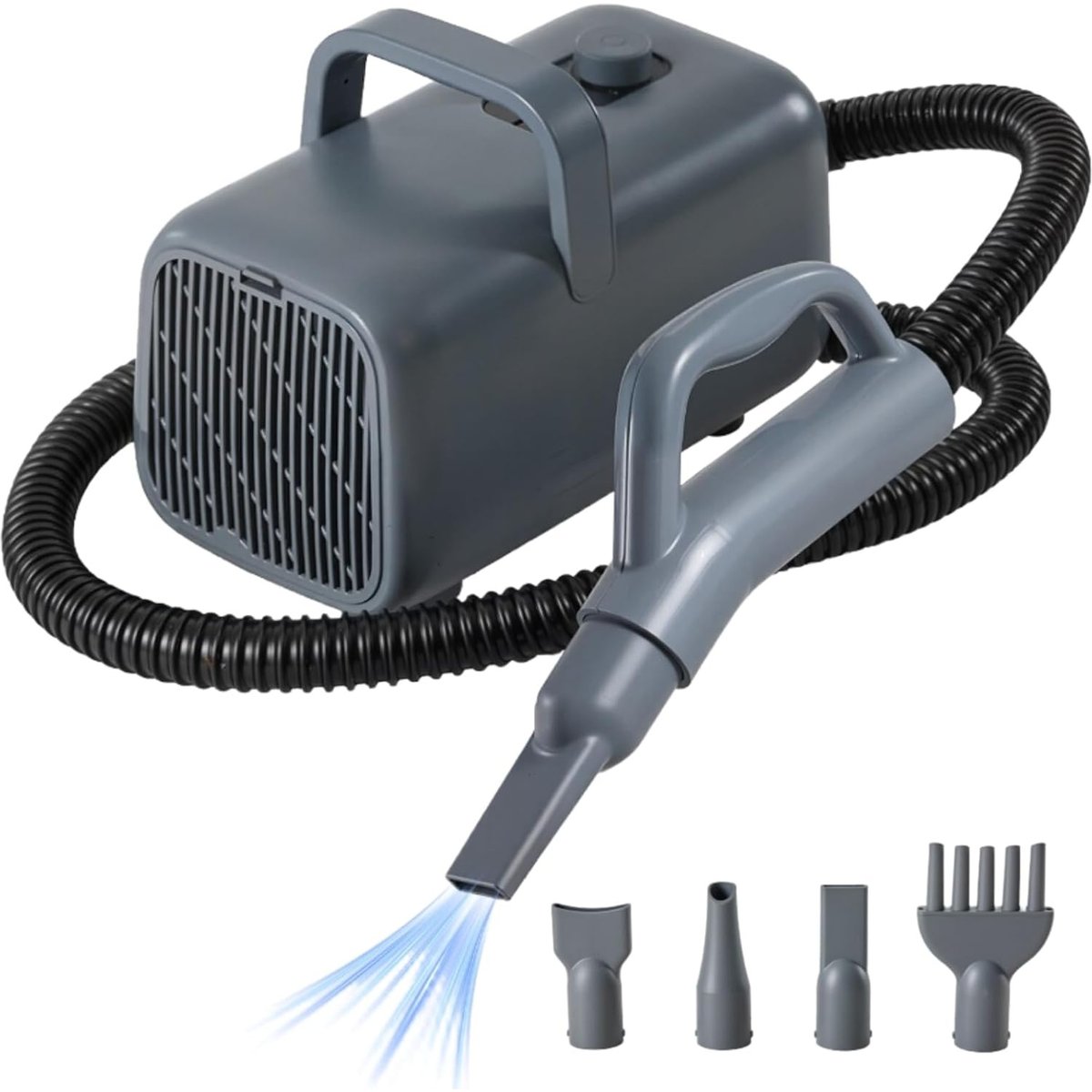 MeWang 1550W High Velocity Dryer with Heater, Adjustable Speed & Temperature Dog Grooming Blower with 4 Nozzles, Grey