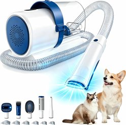 MeWang 5-in-1 Pet Hair Trimmer & Vacuum Grooming Kit with 2.5-L Dust Cup, Cordless Clippers, Low Noise & 3 Suction Modes, White/Blue