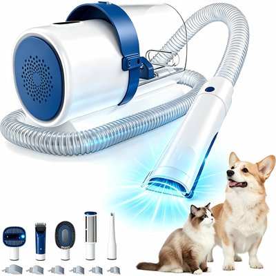 MeWang MeWang 5-in-1 Pet Hair Trimmer & Vacuum Grooming Kit with 2.5-L Dust Cup, Cordless Clippers, Low Noise & 3 Suction Modes, White/Blue