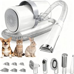 MeWang 5-in-1 Pet Hair Trimmer & Vacuum Grooming Kit with 2.5-L Dust Cup, Cordless Clippers, Low Noise & 3 Suction Modes, White