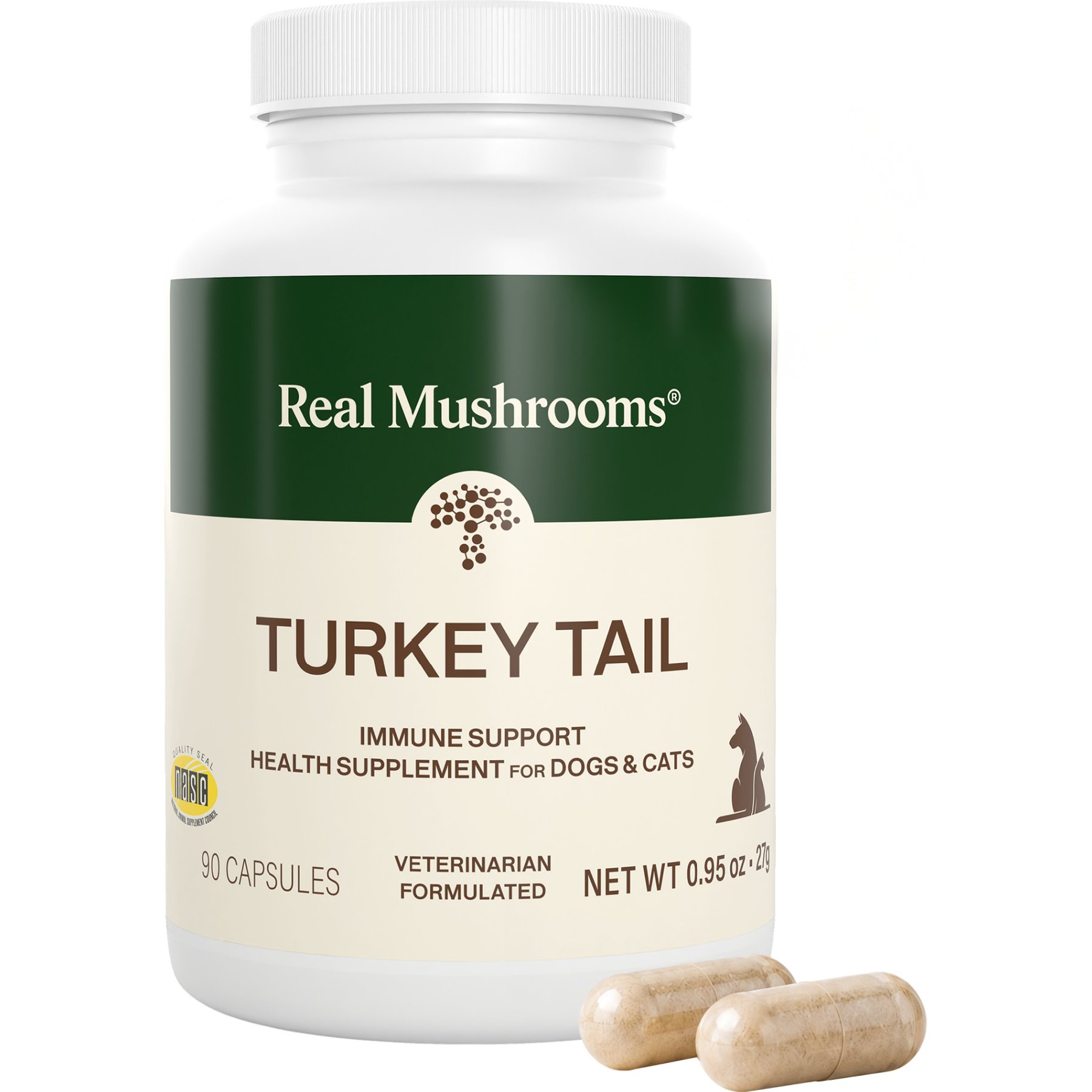 Real Mushrooms Turkey Tail Capsule Immune Supplement for Dogs & Cats, 90 count