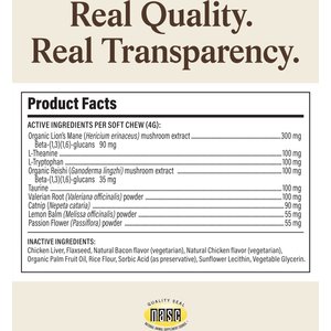 Real Mushrooms Mushroom Relax Soft Chew Calming Supplement for Dogs & Cats, 60 count