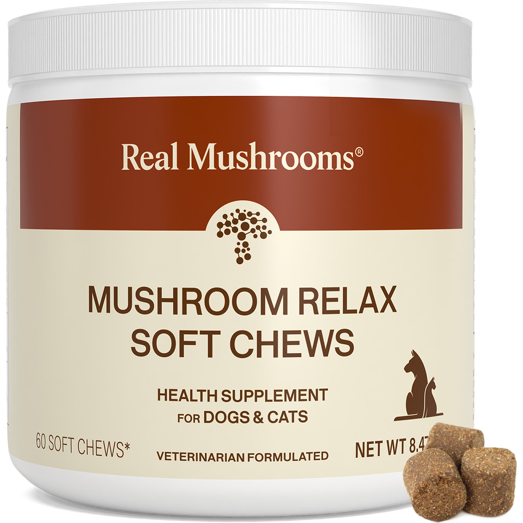 Real Mushrooms Mushroom Relax Soft Chew Calming Supplement for Dogs & Cats, 60 count