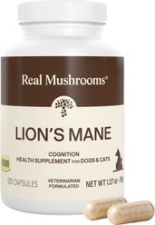 Real Mushrooms Lion's Mane Capsule Cognitive Supplement for Dogs & Cats, 120 count