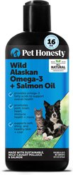 Pet Honesty Wild Alaskan Omega-3 + Salmon Oil & Pollock Oil Skin & Coat, Heart, Brain & Joint Support Liquid Supplement for Dogs & Cats, 16-fl oz bottle