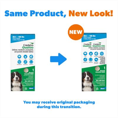 Show full view: Credelio Quattro/Credelio Quattro-CA1 Chewable Tablets for Dogs, 50.1-100 lbs, 1 Chewable (1-mo. supply) slide 2 of 7