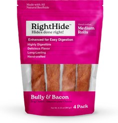 RightHide Rolls Medium Bully & Bacon Flavor Natural Dog Chew, 4 count