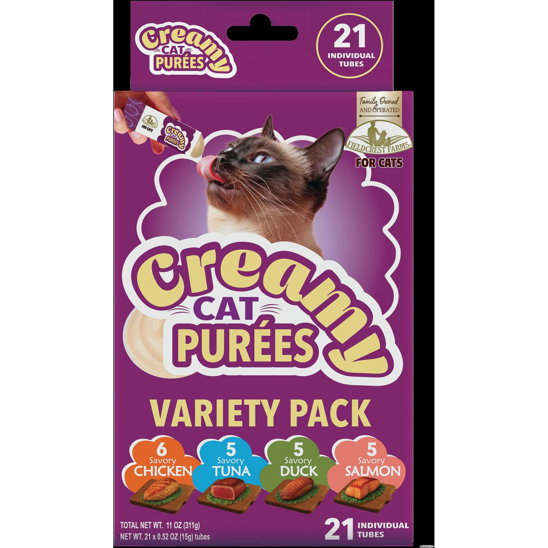 Fieldcrest Farms Purees Assorted Chicken Lickable Cat Treats, 21 count
